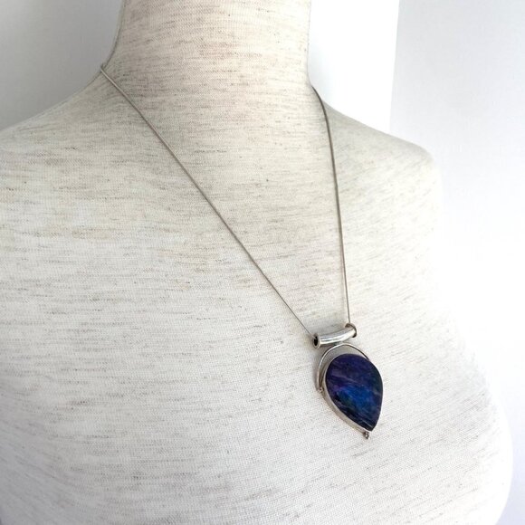 Sterling Silver 925 Teardrop Bezel Set Purple Charoite Pendant Necklace 20" - Picture 5 of 16